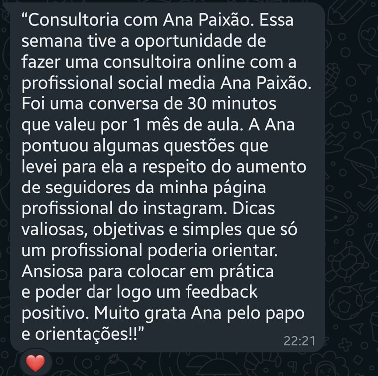 Print de WhatsApp: Foi uma conversa de 30 minutos que valeu por 1 mês de aula. Dicas valiosas, objetivas e simples que só um profissional poderia orientar.